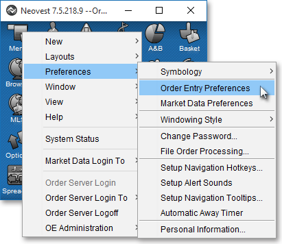 select order entry preferences