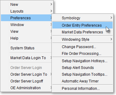 select order entry preferences