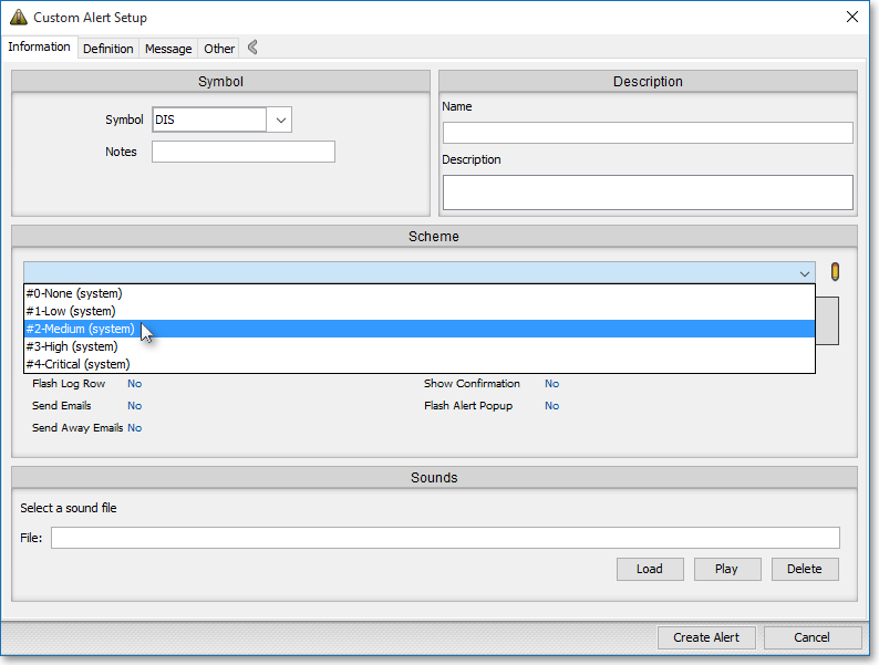 alert scheme menu