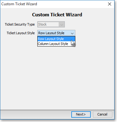 ticket layout style menu